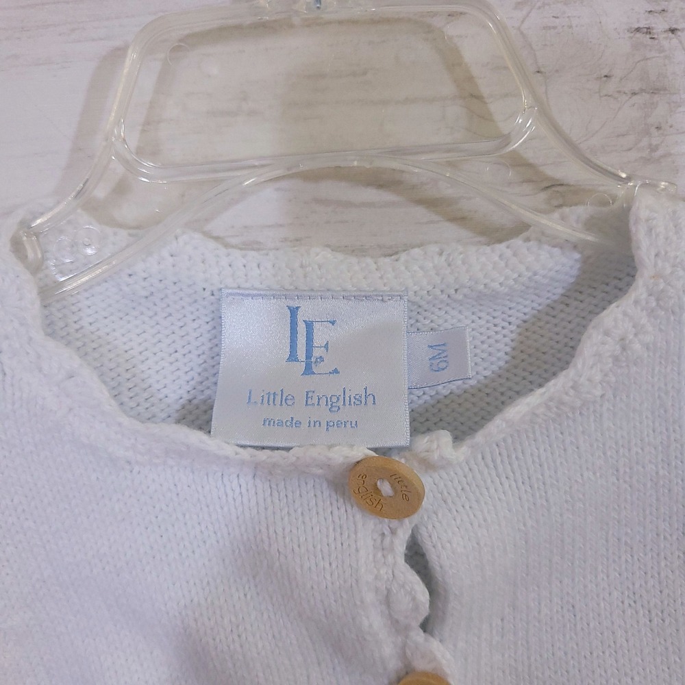 Little English White Hand Embroidered Ice Skate Cotton Cardigan Sweater 6M - Picture 8 of 10